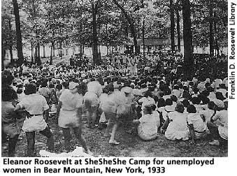 [picture: Eleanor Roosevelt at She She She Camp, Bear Mountain, NY, 1933]  