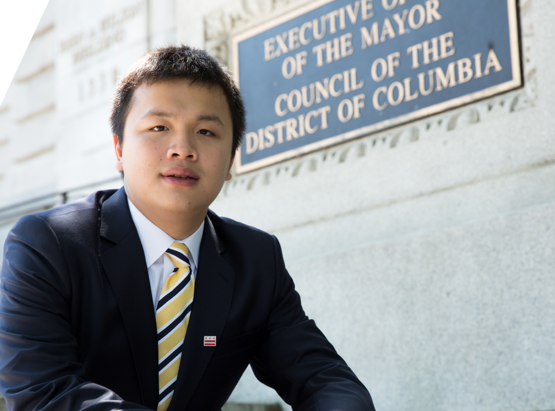 Student in front of D.C. mayors office