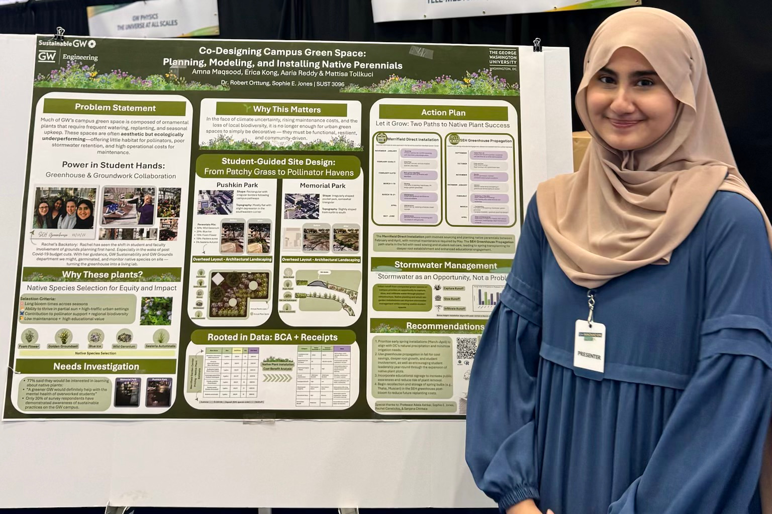 Amna Maqsood with her sustainability project posterboard