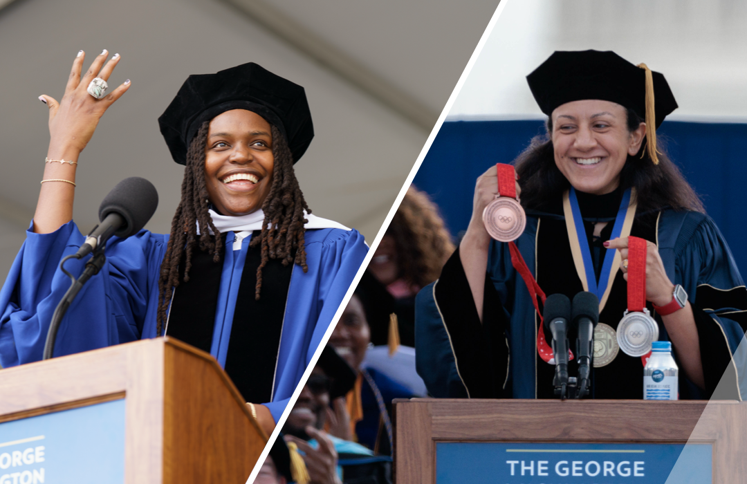 Elana and JJ speaking at commencement