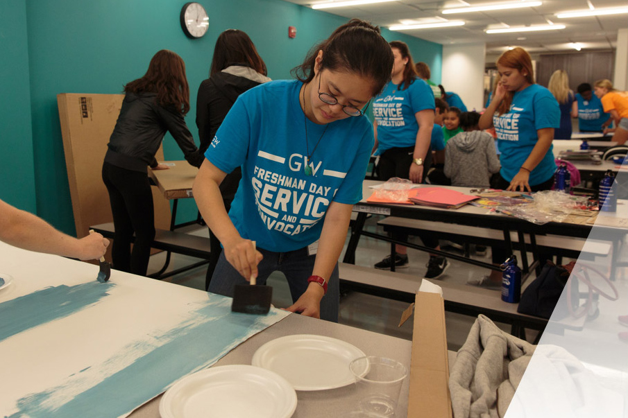 Students painting during Freshman Day of Service