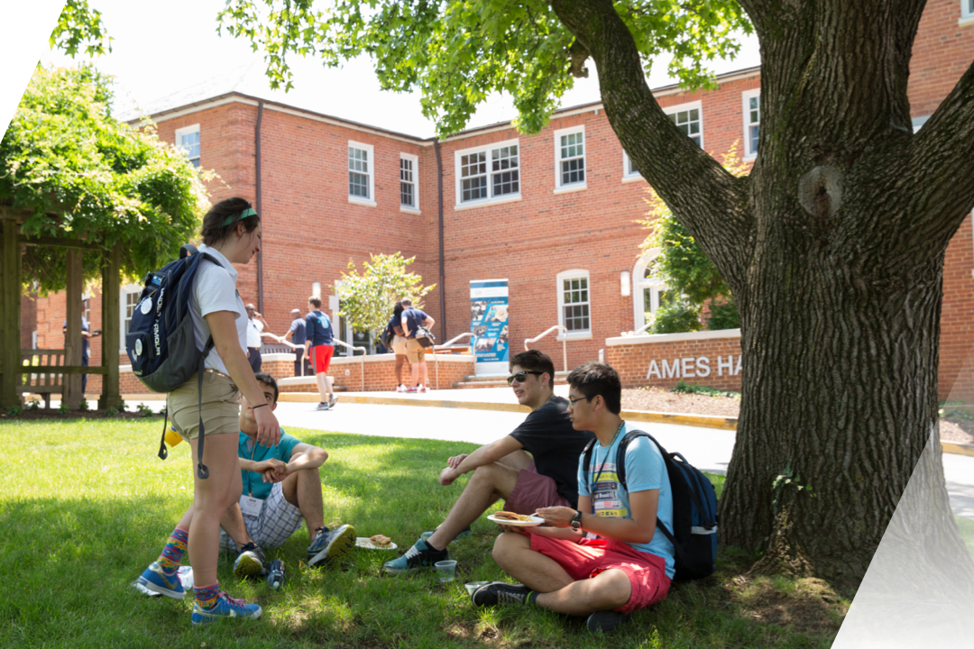 Mount Vernon campus with students sitting outside