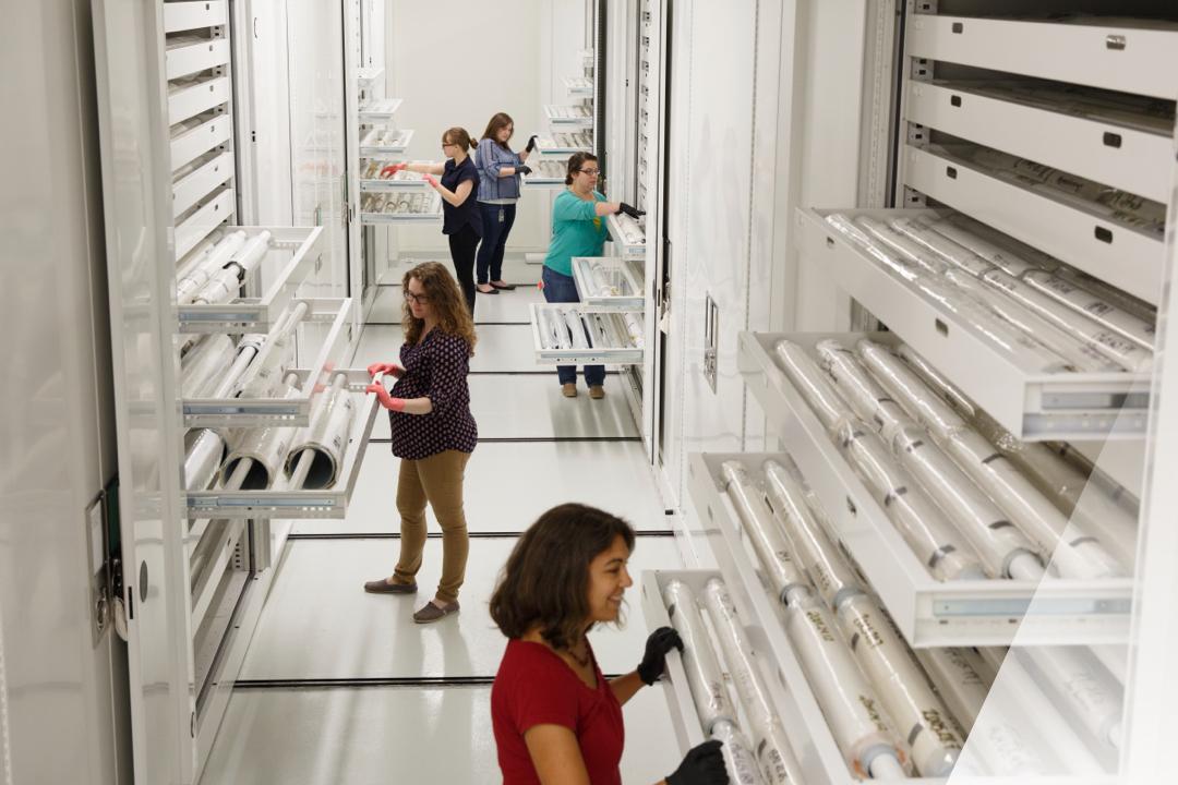 white textile storage room