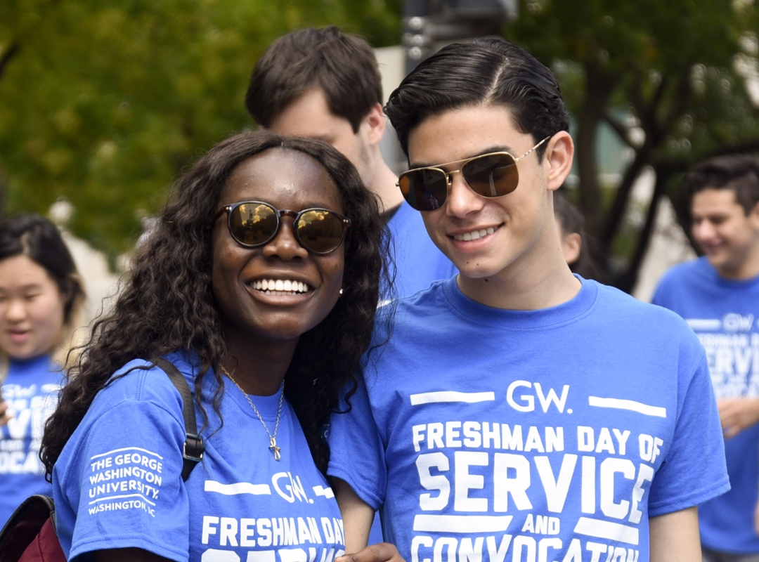 Students at Freshman day of service
