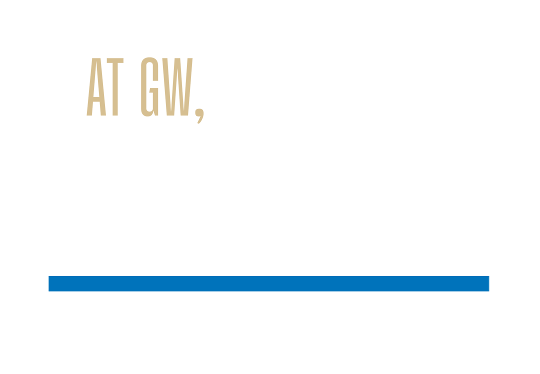 Promotional banner featuring the message "At GW, it's all just steps away. Stories from our community."