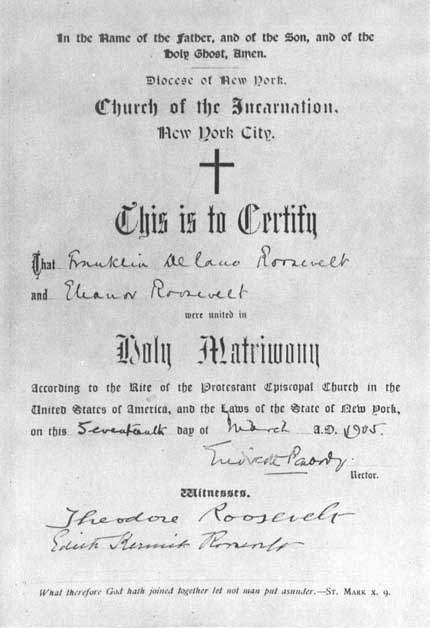 [picture: marriage certificate of Eleanor and Franklin Roosevelt]