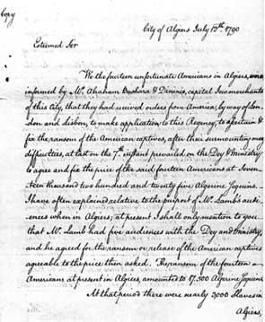 Letter of Captain Richard O'Bryen to the Congress